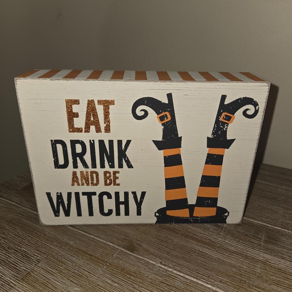 Sixtrees "EAT DRINK AND BE WITCHY" Wooden Box Sign Halloween Decoration 5”x7”